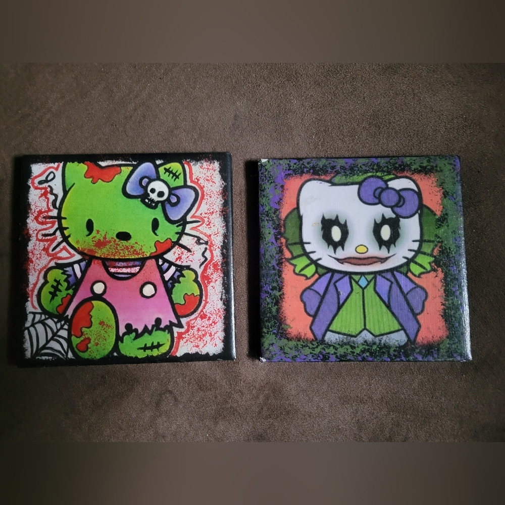 Hand Painted Zombie Hello Kitty Tile and Joker Hello Kitty
